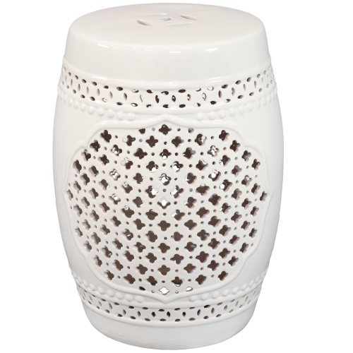 SUNNYDAZE DECOR  Sunnydaze 17.75 In Marrakesh Lattice Ceramic Glaze Garden Stool - In White
