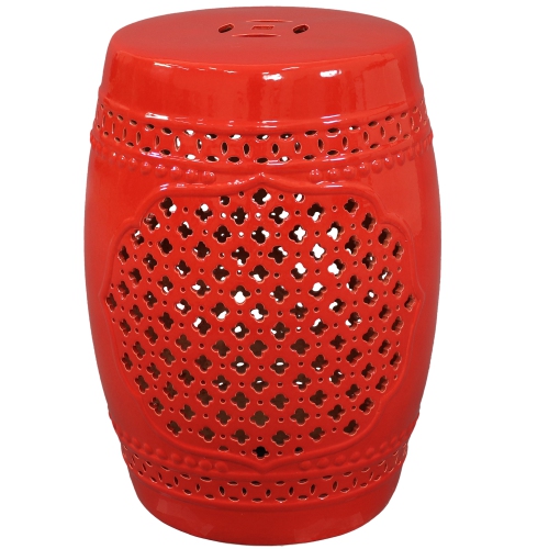 Sunnydaze 17.75 in Marrakesh Lattice Ceramic Glaze Garden Stool - Red