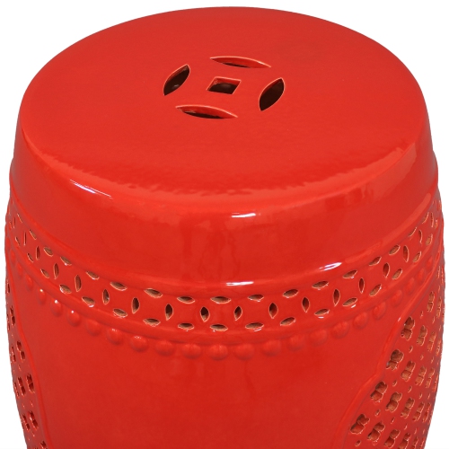 Sunnydaze 17.75 in Marrakesh Lattice Ceramic Glaze Garden Stool - Red