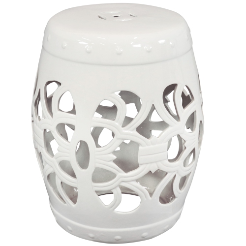 SUNNYDAZE DECOR  Sunnydaze 18 In Knotted Quatrefoil Ceramic Glaze Garden Stool - In White