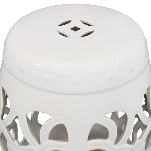 Sunnydaze 18 in Knotted Quatrefoil Ceramic Glaze Garden Stool - White