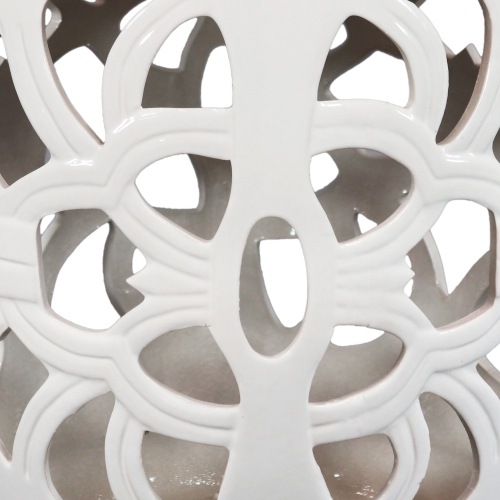 Sunnydaze 18 in Knotted Quatrefoil Ceramic Glaze Garden Stool - White