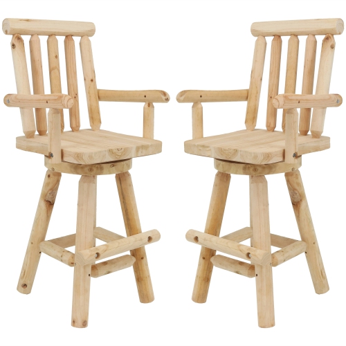 SUNNYDAZE DECOR  Sunnydaze Rustic Log Style Unfinished Fir Wood Indoor Bar Stool - Set Of 2 These are very beautiful and looks great with our rustic cabin decor however the back of the stools are