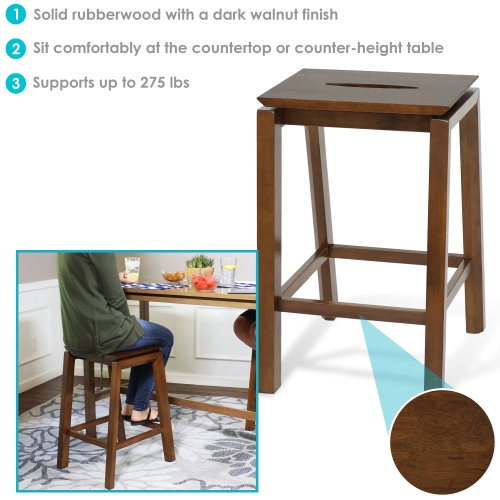 Sunnydaze Modern Wooden Counter-Height Stools - Dark Walnut - Set of 2