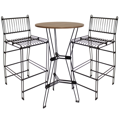 SUNNYDAZE DECOR  Sunnydaze Modern Wire Steel 3-Piece Indoor Bar Set With Table - In Brown