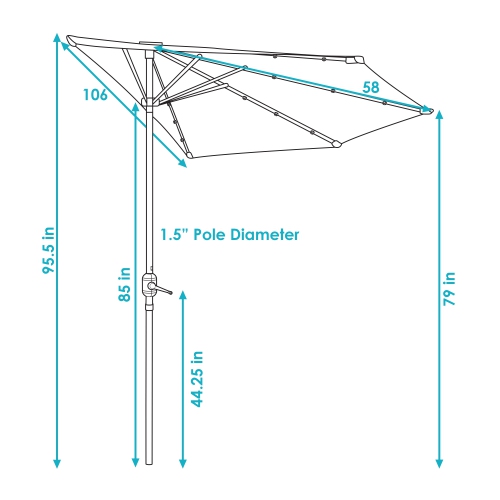 Sunnydaze 9 ft Solar Steel Half Patio Umbrella with Crank - Navy Blue