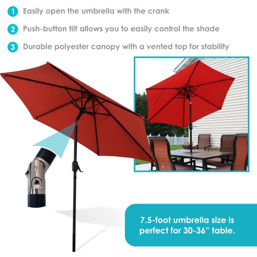 Sunnydaze 7.5 ft Aluminum Patio Umbrella with Tilt and Crank - Burnt Orange