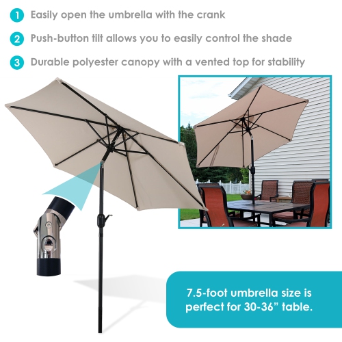 Sunnydaze 7.5 ft Aluminum Patio Umbrella with Tilt and Crank - Beige