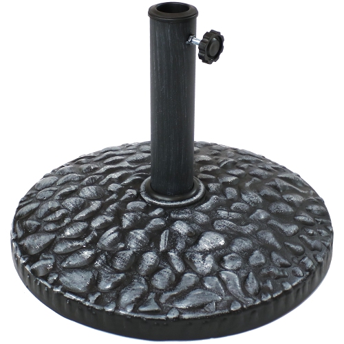 SUNNYDAZE DECOR  Sunnydaze 18 In Pebble Texture Resin Round Patio Umbrella Base - In Grey It is made of cast iron and the design fits in great with any decor