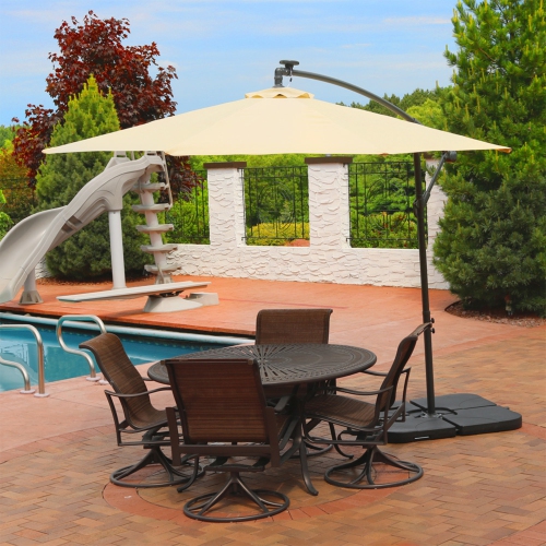 Sunnydaze 10 ft Solar Offest Steel Patio Umbrella with Crank - Beige