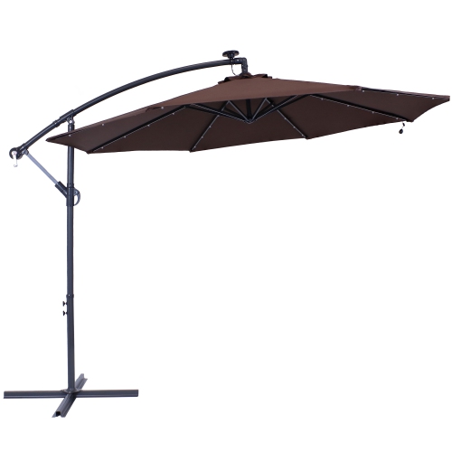 SUNNYDAZE DECOR  Sunnydaze 10 Ft Solar Offset Steel Patio Umbrella With Crank - In Brown Good Style and Quality for A Great Price
