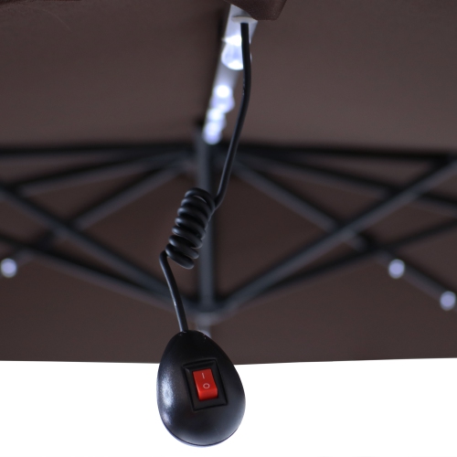 Sunnydaze – Parasol de patio offset à DEL solaire avec porte-à-faux - Brun - 10 pieds