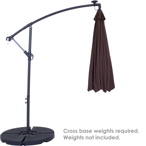Sunnydaze – Parasol de patio offset à DEL solaire avec porte-à-faux - Brun - 10 pieds