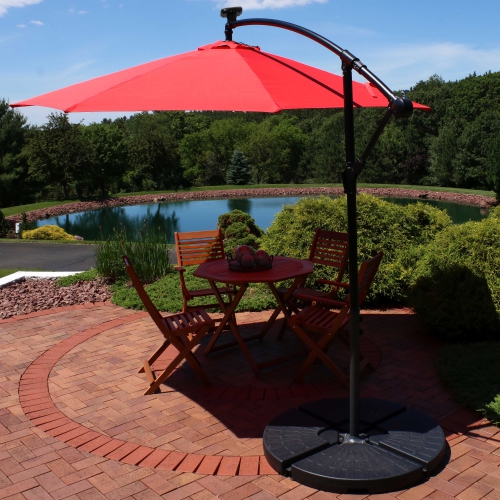 Sunnydaze 9.5 ft Solar Cantilever Offset Patio Umbrella - Cherry