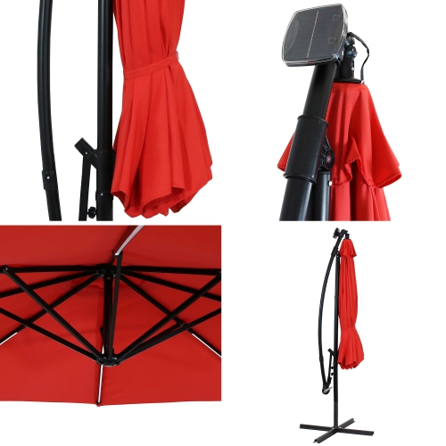 Sunnydaze 9.5 ft Solar Cantilever Offset Patio Umbrella - Cherry
