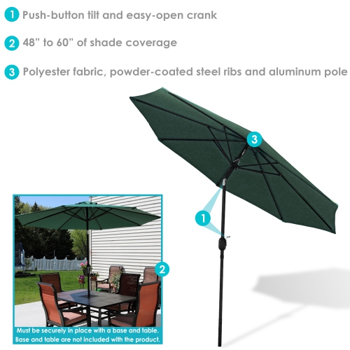 Parasol de patio en aluminium de 9 pi avec manivelle et inclinaison de Sunnydaze - Vert
