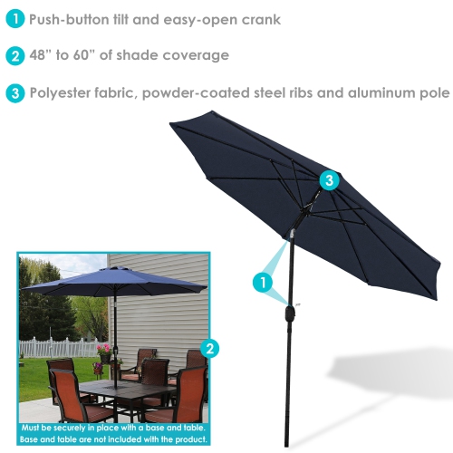 Sunnydaze 9 ft Aluminum Patio Umbrella with Tilt and Crank - Navy Blue