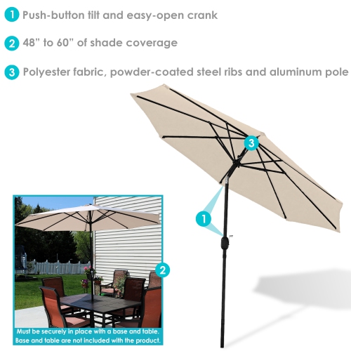 Sunnydaze – Parasol de patio en aluminium avec bascule et manivelle – beige – 9 pieds