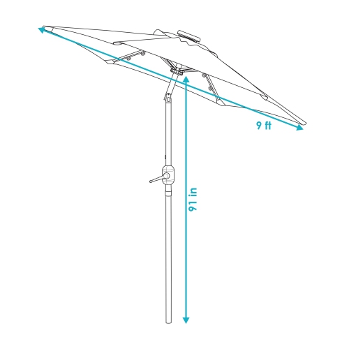 Sunnydaze 9 ft Solar Patio Umbrella with Lights, Tilt, and Crank - Red
