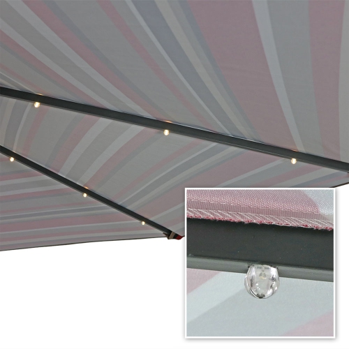Sunnydaze 9 ft Solar Patio Umbrella with Lights, Tilt, and Crank - Red