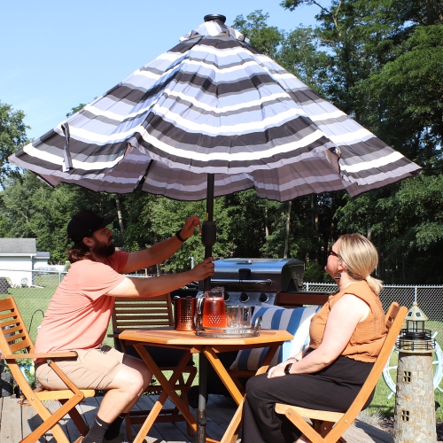 Sunnydaze 9 ft Solar Patio Umbrella with Lights, Tilt, and Crank - Catalina