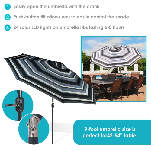 Sunnydaze 9 ft Solar Patio Umbrella with Lights, Tilt, and Crank - Catalina