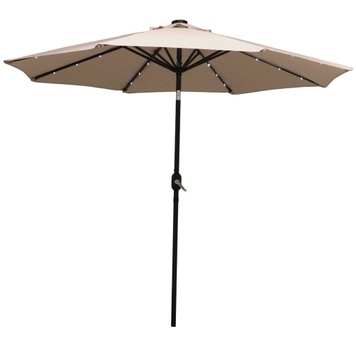 Sunnydaze 9 ft Solar Aluminum Patio Umbrella with Tilt and Crank - Beige