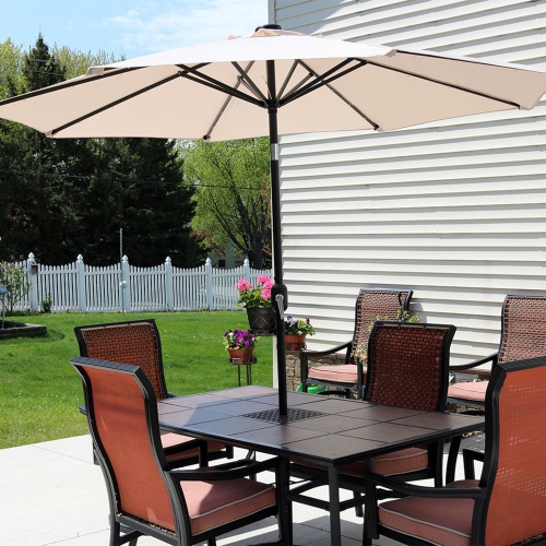 Sunnydaze 9 ft Solar Aluminum Patio Umbrella with Tilt and Crank - Beige