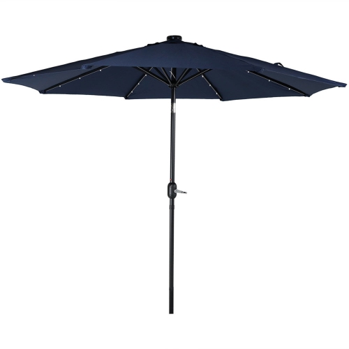Parasol de patio solaire de 9 pi en aluminium avec manivelle et inclinaison de Sunnydaze - Bleu marine