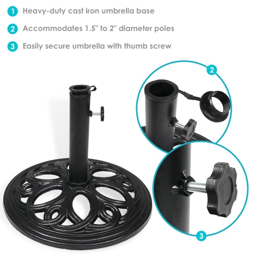 Sunnydaze 18 in Decorative Cast Iron Round Patio Umbrella Base - Black