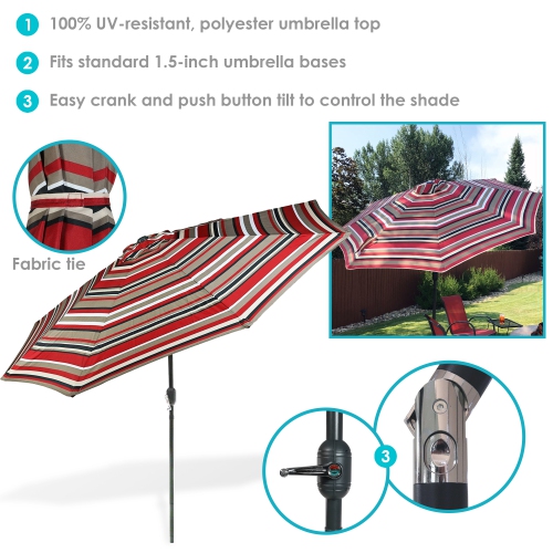 Sunnydaze 9 ft Aluminum Patio Umbrella with Tilt and Crank - Awning Stripe