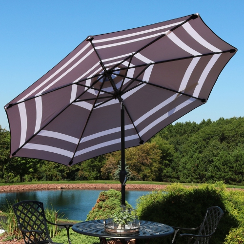 Sunnydaze 9 ft Aluminum Patio Umbrella with Tilt and Crank - Navy Stripe