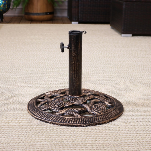 Sunnydaze 16 in Rose Blossom Cast Iron Round Patio Umbrella Base - Bronze