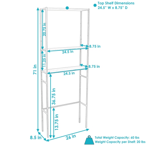 Sunnydaze 3-Tier Over-the-Toilet Bathroom Storage Shelf - 71 in - Teak