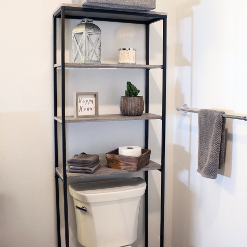 Sunnydaze 4-Tier Industrial Over-the-Toilet Storage Shelf - Oak Gray
