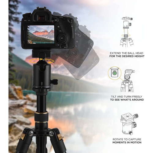 KODAK Photo Gear 63” Tripod & Monopod, 2-in-1 Camera Stand with Ball Head & Remote Control, Black