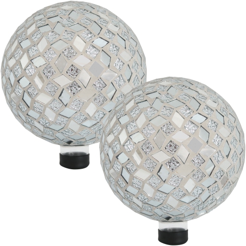 Sunnydaze Mirrored Diamond Mosaic Gazing Globe - 10 in - Gray - Set of 2