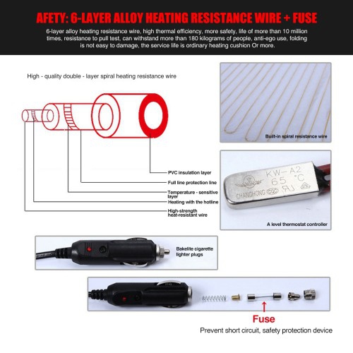 Audew 12V Cigarette Lighter Powered Car Heated Seat Cushion