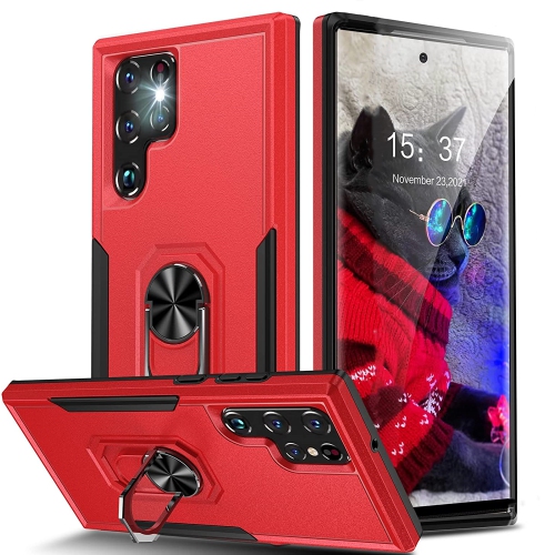 【CSmart】 Étui de béquille magnétique résistant aux chocs avec support de bague pour Samsung Galaxy S23 Ultra, Rouge