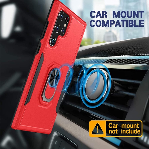 【CSmart】 Étui de béquille magnétique résistant aux chocs avec support de bague pour Samsung Galaxy S23 Ultra, Rouge