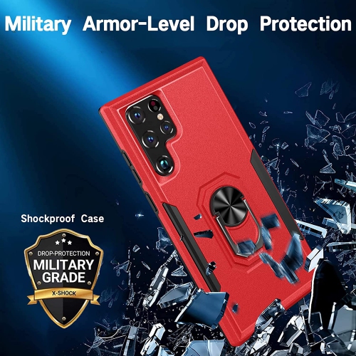 【CSmart】 Étui de béquille magnétique résistant aux chocs avec support de bague pour Samsung Galaxy S23 Ultra, Rouge