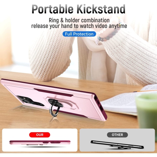 【CSmart】 Étui de béquille magnétique résistant aux chocs avec support de bague pour Samsung Galaxy S23 Ultra, Rose