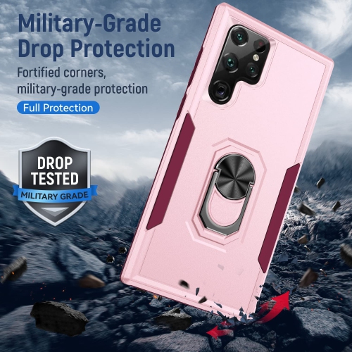 【CSmart】 Étui de béquille magnétique résistant aux chocs avec support de bague pour Samsung Galaxy S23 Ultra, Rose
