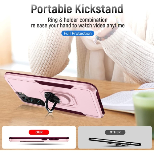 【CSmart】 Étui de béquille magnétique résistant aux chocs avec support de bague pour Samsung Galaxy S23, Rose