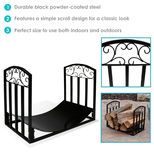 Support pour bûches en acier Designer de 2 pi de Sunnydaze - Noir