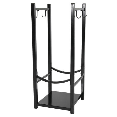 Sunnydaze 32 in Steel Firewood Log Rack with Tool Holders - Black