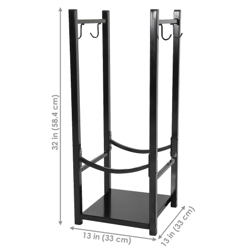 Support à bûches en acier Sunnydaze avec porte-outils, 32 po, bois de feu - noir