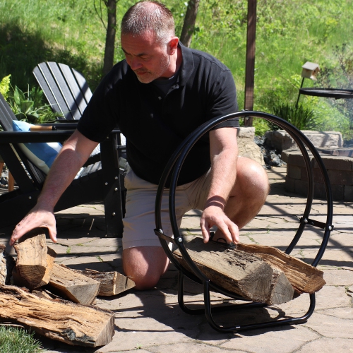Sunnydaze 24 in Black Powder-Coated Steel Firewood Log Hoop Rack