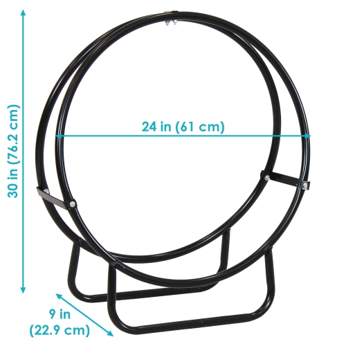 Sunnydaze 24 in Black Powder-Coated Steel Firewood Log Hoop Rack