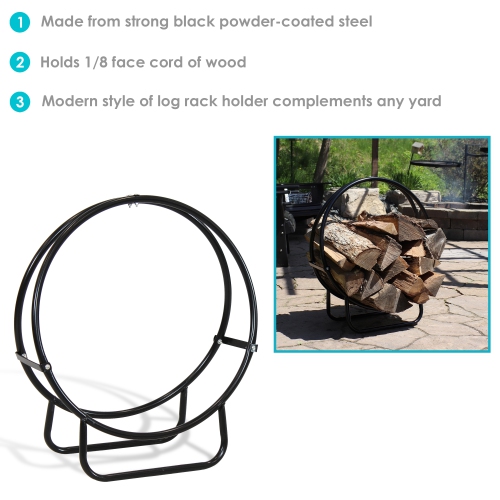 Sunnydaze 24 in Black Powder-Coated Steel Firewood Log Hoop Rack